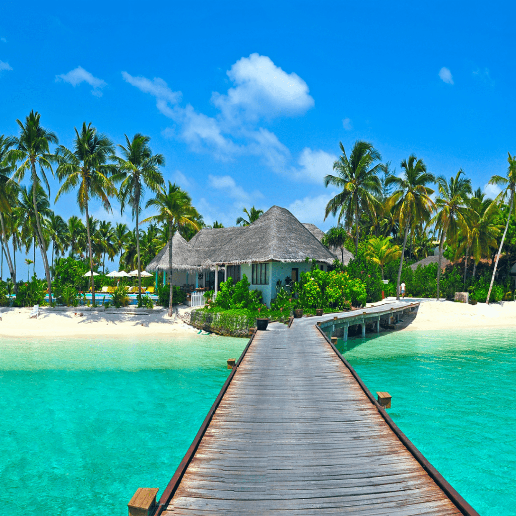 tropical ocean hut