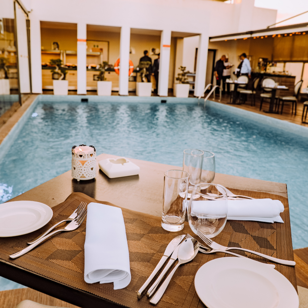 hotel dining in pool view